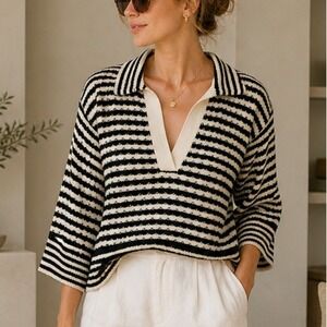 Ramy Brook Women Azaria Striped Knit Sweater Top Medium Effortless Chic Timeless